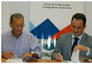 El secretario general de la Asociaci�n Europea de Arbitraje (Aeade), Javier �scar y Sebasti�n Reyna, secretario general de la Uni�n de Profesionales Trabajadores Aut�nomos (UPTA), firmaron el pasado 9 de septiembre un convenio