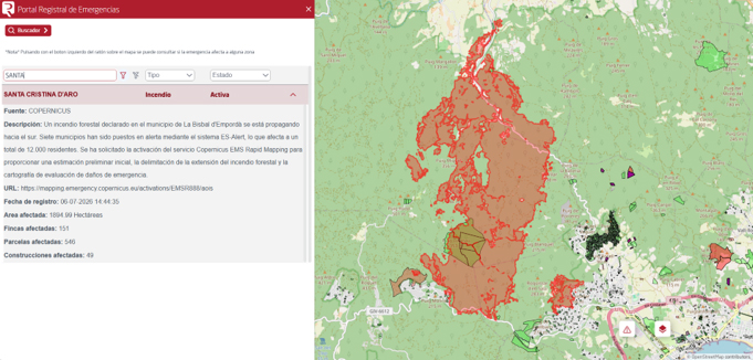 incendio declarado en la provincia de Girona